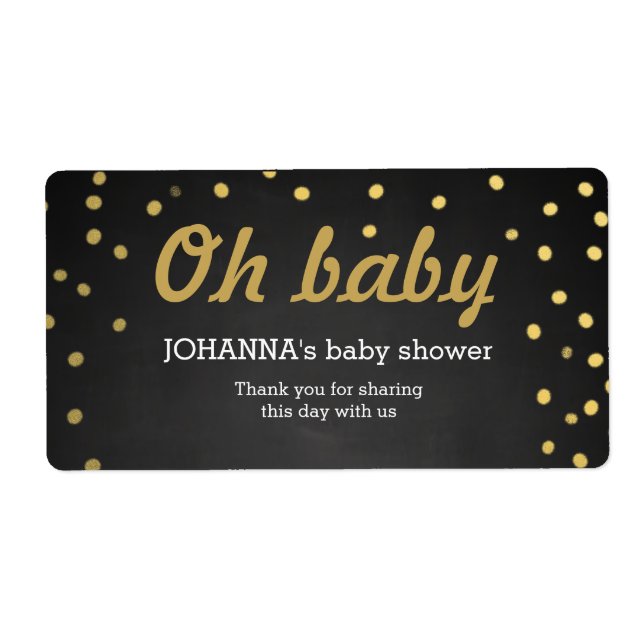 Etiqueta Oh Baby Gold Confetti Chalkboard Botella de agua (Frente)