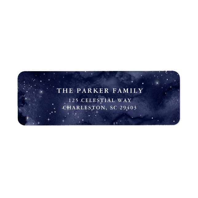 Etiqueta Oh, Noche Santa | Estrellas en Navidades Azul oscu (Frente)