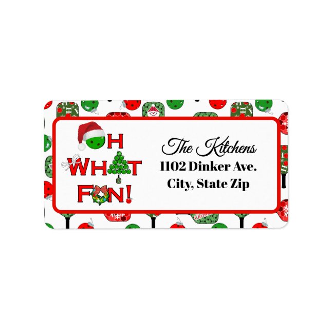 Etiqueta Oh What Fun Christmas Pickleball Party Holiday (Frente)