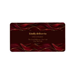 Etiqueta Olas de mármol rojo burgundy elegante con acento d