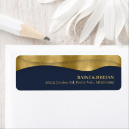 Etiqueta Olas Esculturales Boda Azul Marino Oro ID1312
