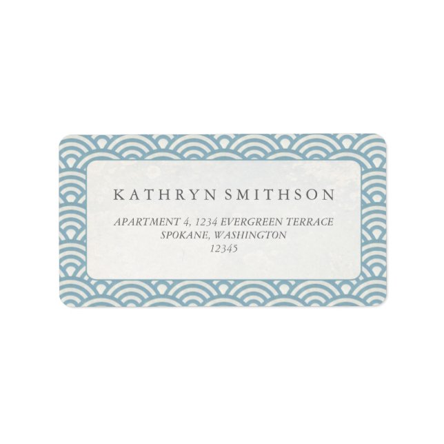 Etiqueta Olas Seigaiha japonesas elegantes azules + blancas (Frente)