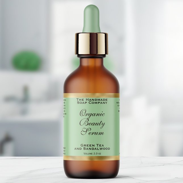 Etiqueta Olive Green & Gold Cosmetics Dropper Bottle Label (Subido por el creador)