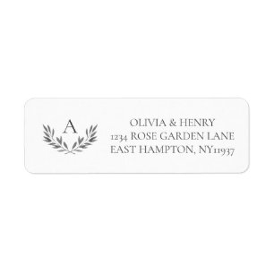 Etiqueta Olivia Elegante Monograma Gris Simple de Dirección