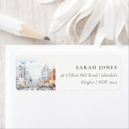 Etiqueta Omaha Nebraska Watercolor Landscape Address