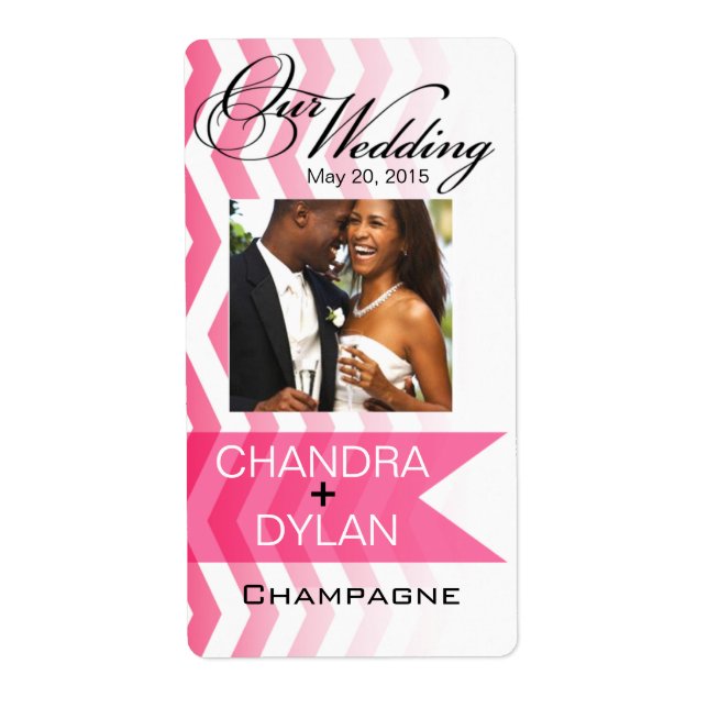 Etiqueta Ombre Chevron Style! Foto de vino rosa caliente (Frente)