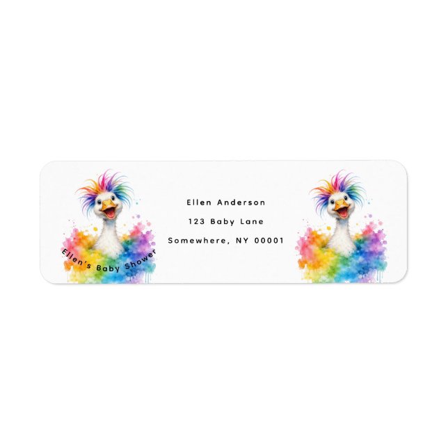 Etiqueta One Silly Goose Rainbow Baby Shower Address (Frente)