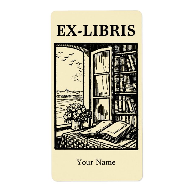 Etiqueta Open Library Window Bookplate Ex Libris Template (Frente)