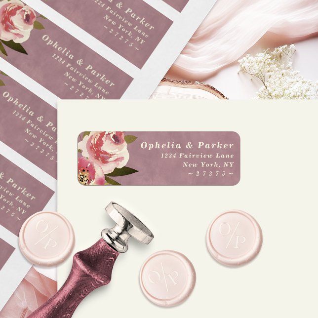 Etiqueta Ophelia Floral Dusty Boda rosa Dirección de devolu (Say "I DO" to Romantic Watercolor Florals and a Cottagecore Vibe with the Ophelia Wedding Suite.)