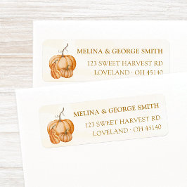 Etiqueta Orange Watercolor Pumpkins Fall Return Address