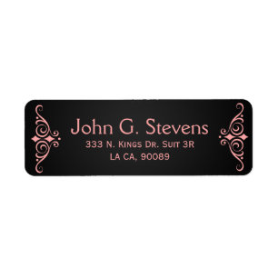 Etiqueta Ornamento Coral Rojo Floral Sobre Negro