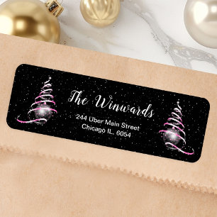 Etiqueta Ornamento de Navidad rosa y negro
