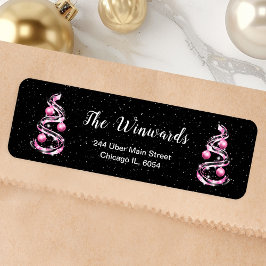 Etiqueta Ornamento de Navidad rosa y negro