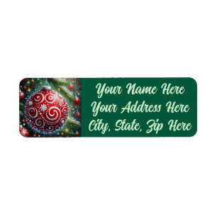 Etiqueta Ornamento navideño caprichoso Red White Swirls