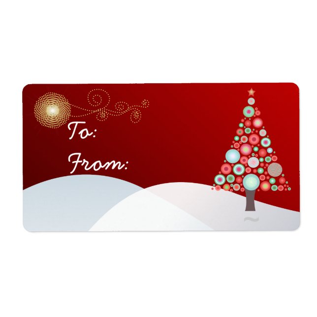 Etiqueta Ornamentos de árbol de Navidad retro de PixDezines (Frente)