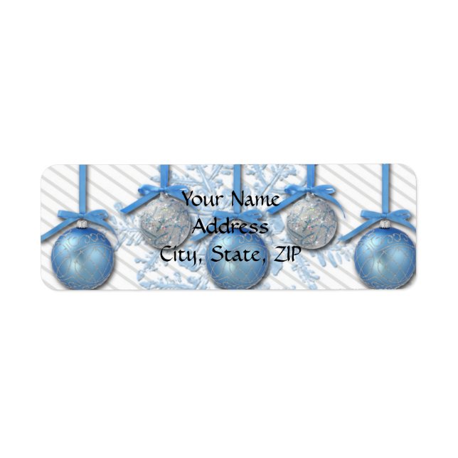 Etiqueta Ornamentos Purpurinas azul y plateado (Frente)