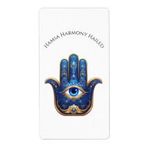 Ornate Blue Hamsa Hand con el símbolo del ojo malv