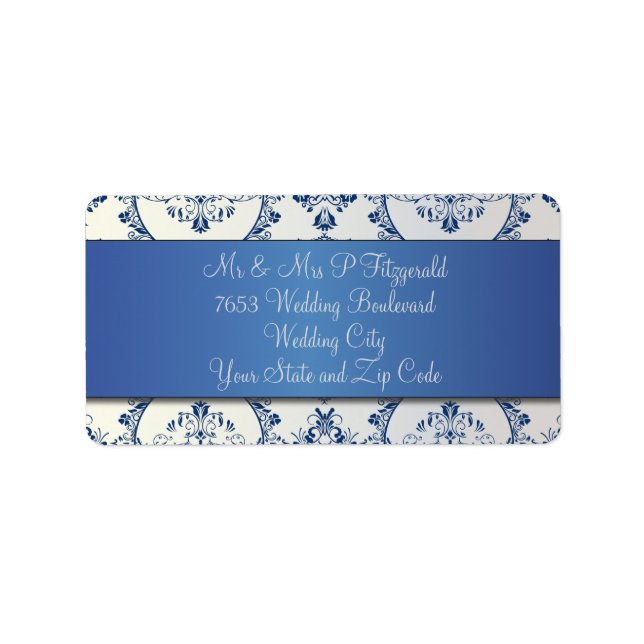 Etiqueta Ornate Circle Damask Sapphire Blue (Frente)