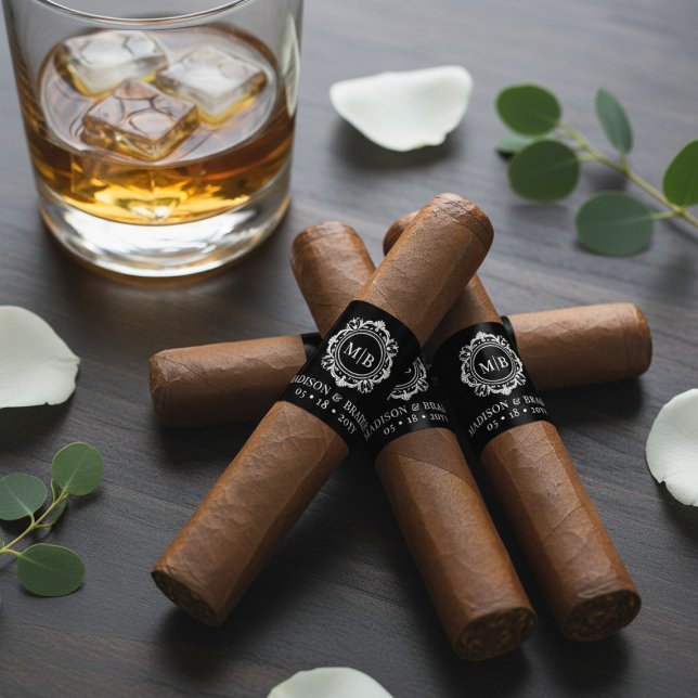 Etiqueta Ornate Floral Monograma Boda Cigar Banda (Subido por el creador)