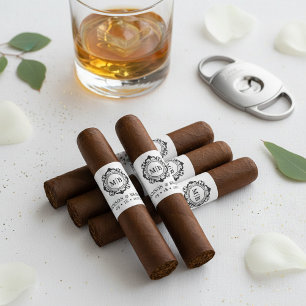 Etiqueta Ornate Floral Monograma Boda Cigar Banda