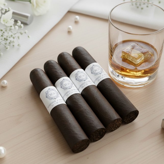 Etiqueta Ornate Floral Monograma Boda Cigar Banda (Subido por el creador)