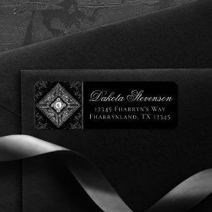 Etiqueta Ornate Opulence   Dirección del Emblema negro y pl