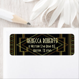 Etiqueta oro de art deco y boda negro grandes gatsby