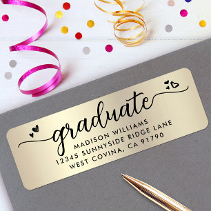 Etiqueta Oro Negro Guión Graduación Corazones Dirección Mod