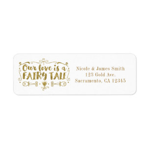 Etiqueta Oro NUESTRO AMOR ES UNA FÁBULA Invitación de Boda