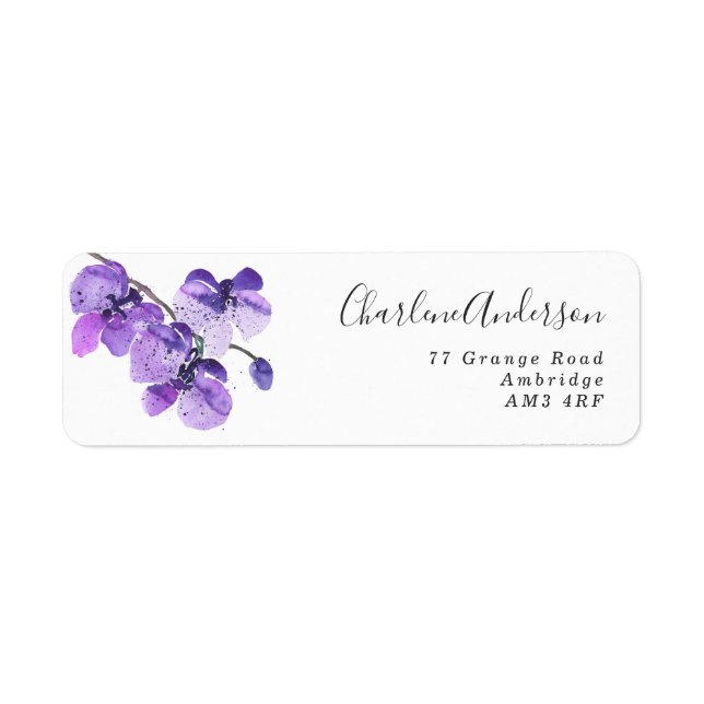 Etiqueta Orquídea de acuarela violeta personalizada (Frente)