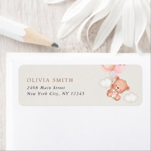 Etiqueta Oso bebé, globos rosados, primer cumpleaños