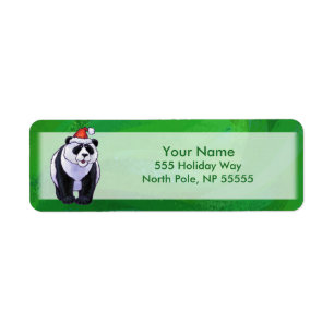 Etiqueta Oso de Panda lindo en Santa Hat en verde