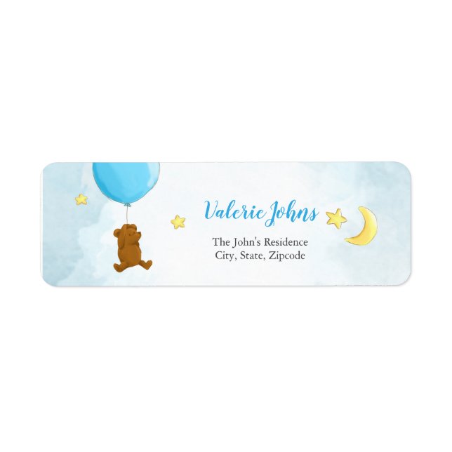 Etiqueta Oso de peluche con ducha de globo (Frente)