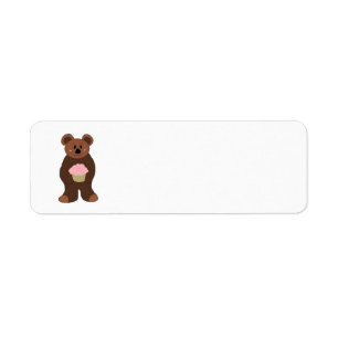 Etiqueta Oso de peluche con pastelito rosa