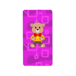 Etiqueta Oso de peluche lazo bonito rosa geométrico