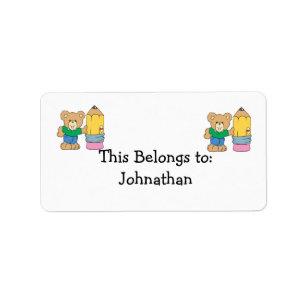 Etiqueta oso de peluche lindo con lápiz