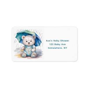 Etiqueta Oso de peluche lindo con sombrilla niño baby showe