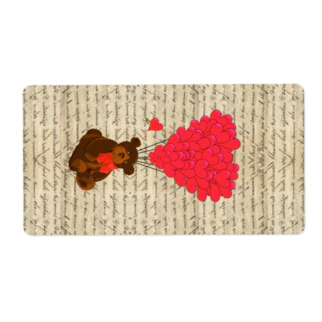 Etiqueta Oso de peluche y corazón (Frente)