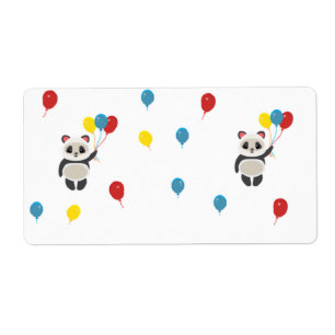 Etiqueta Oso panda con globos blanco
