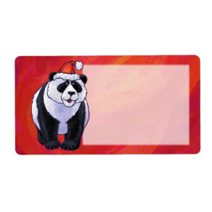 Etiqueta Oso Panda con Gorro de Santa en Rojo
