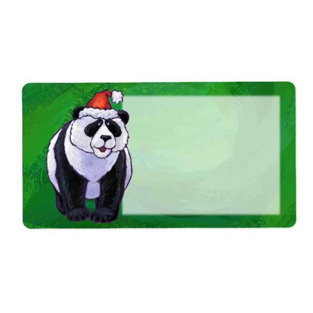 Etiqueta Oso Panda Lindo con Gorro de Santa en Verde (Frente)