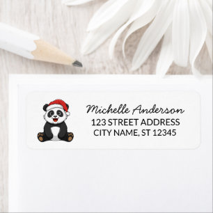 Etiqueta Oso panda lindo personalizado Feliz Navidad      