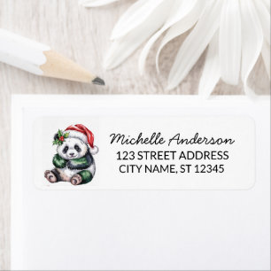 Etiqueta Oso panda lindo personalizado Feliz Navidad      