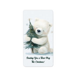 Etiqueta Oso Polar Adorable Abrazando árbol de Navidad, lin
