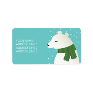 Etiqueta Oso Polar Feliz de Invierno