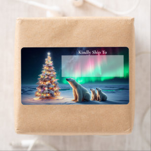 Etiqueta Oso Polar Mamá Cubre Árbol De Navidad Aurora Borea