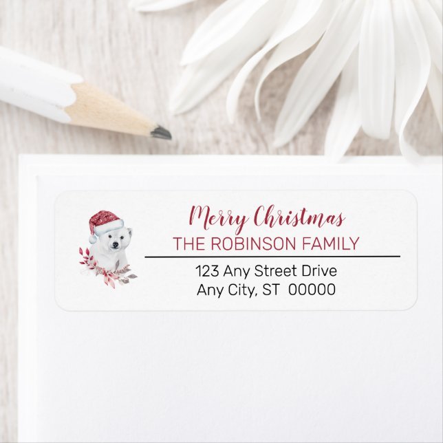 Etiqueta Oso polar | Santa Hat Merry Christmas Family (In situ)
