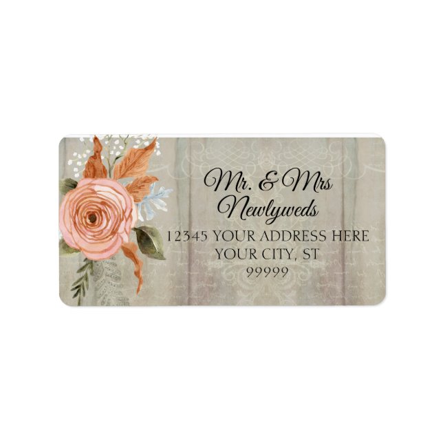 Etiqueta Otoño Caída Floral Peony Terracotta Gray Dirección (Frente)