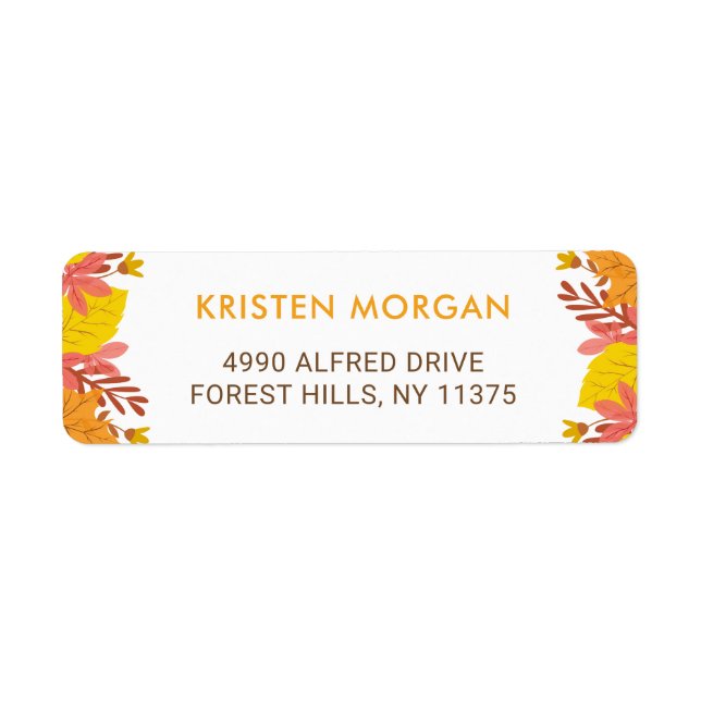 Etiqueta Otoño Naranja amarillo hojas de otoño (Frente)