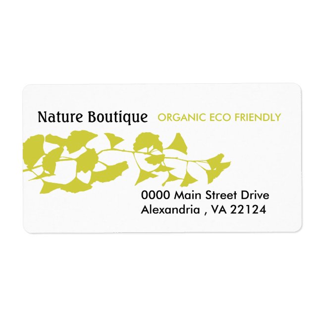 Etiqueta Otoño Verde Naturaleza Ginkgo Dorado (Frente)